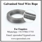 Galvanised steel wire rope coil with a zoomed-in circle showing the twisted strands