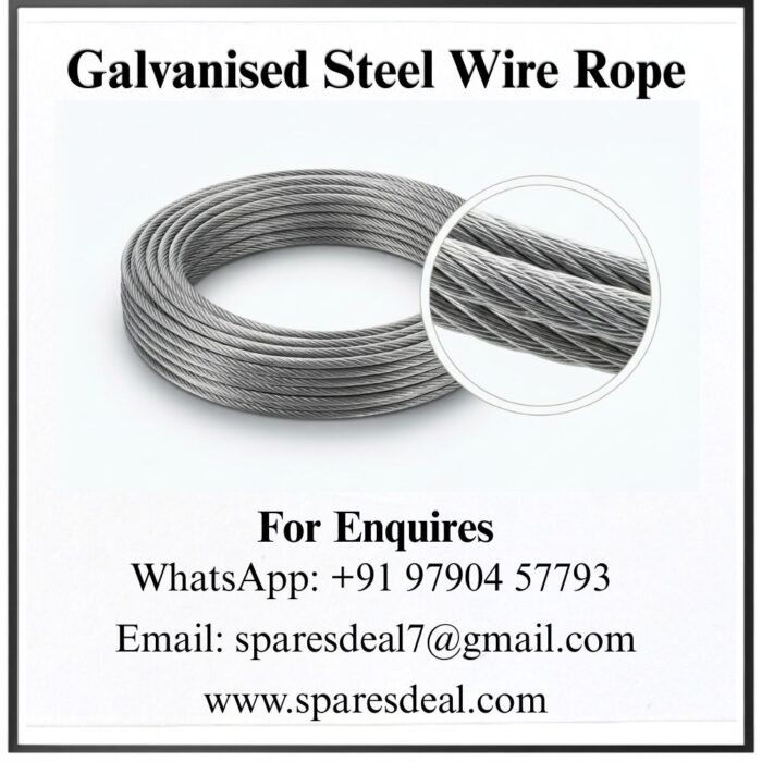 GSR-2 Galvanised steel wire rope coil with a zoomed-in circle showing the twisted strands