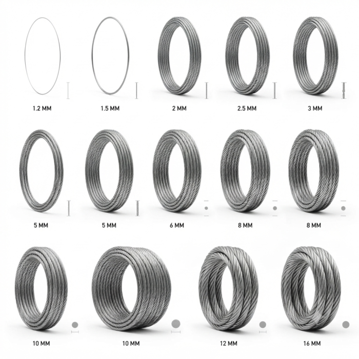 GSR-6 Galvanised steel wire rope coils in different sizes from 1.2 mm to 16 mm diameter