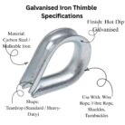 Galvanized iron thimble with labeled specifications