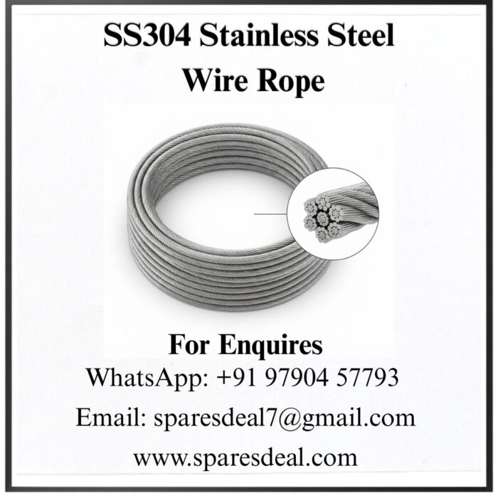 SS304 stainless steel wire rope coil with a zoomed-in circle showing the strands inside