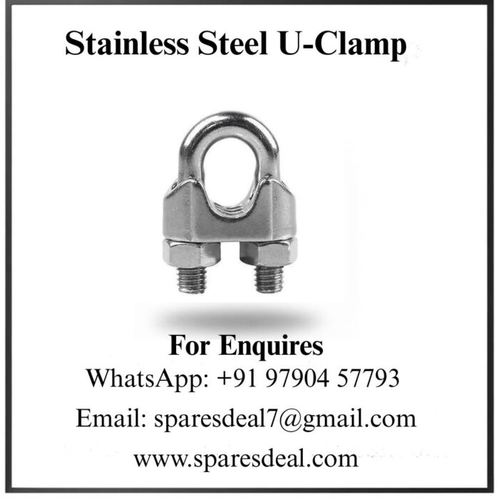 Stainless steel U clamp product image with company contact details and enquiry information