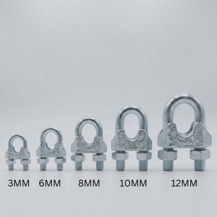 Galvanized U-clamp sizes range from 3MM to 12MM displayed in size comparison lineup