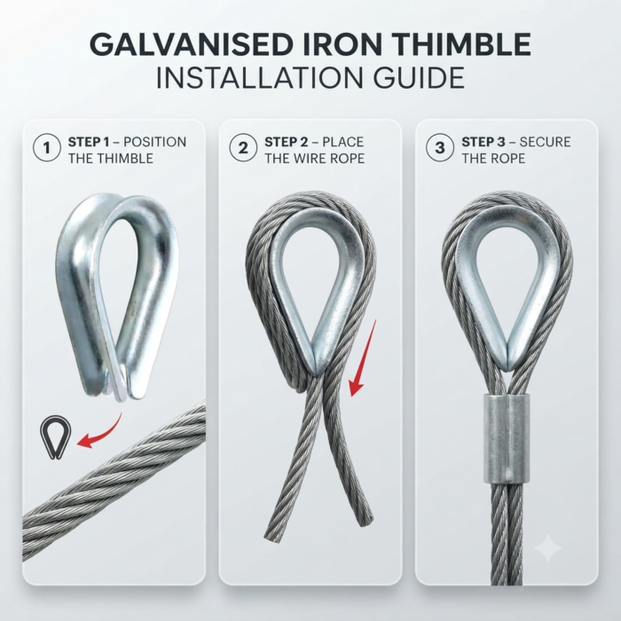 Three-step guide to installing a galvanized iron thimble on wire rope