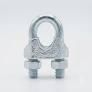 Galvanized U-Bolt clamp with two threaded ends and metal hexagonal nuts, displayed on light gray background