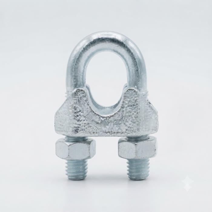 Galvanized U-Bolt clamp with two threaded ends and metal hexagonal nuts, displayed on light gray background