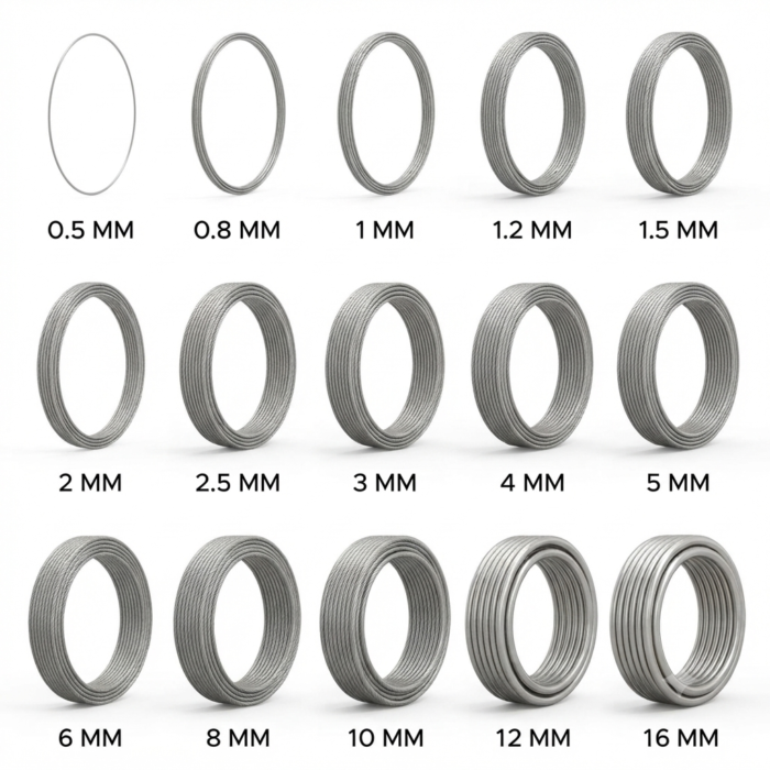 SS304 stainless steel wire rope coils in different sizes from 0.5 mm to 16 mm diameter