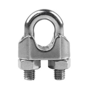 "Stainless steel U clamp with dual threaded bolts on white background"