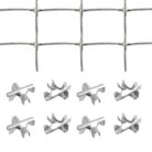 Stainless steel SS304 cross cable clips holding wire rope in a square grid, with 8 clips shown below