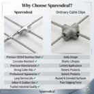 Comparison of Sparesdeal SS304 cross cable clips with ordinary cable clips, showing corrosion resistance, strong grip, and a clean look