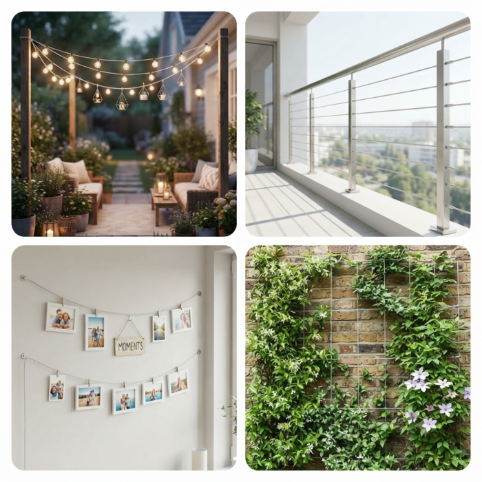 PVC COATED-3 PVC coated steel wire rope uses: string lights, balcony railing, photo wall, plant trellis