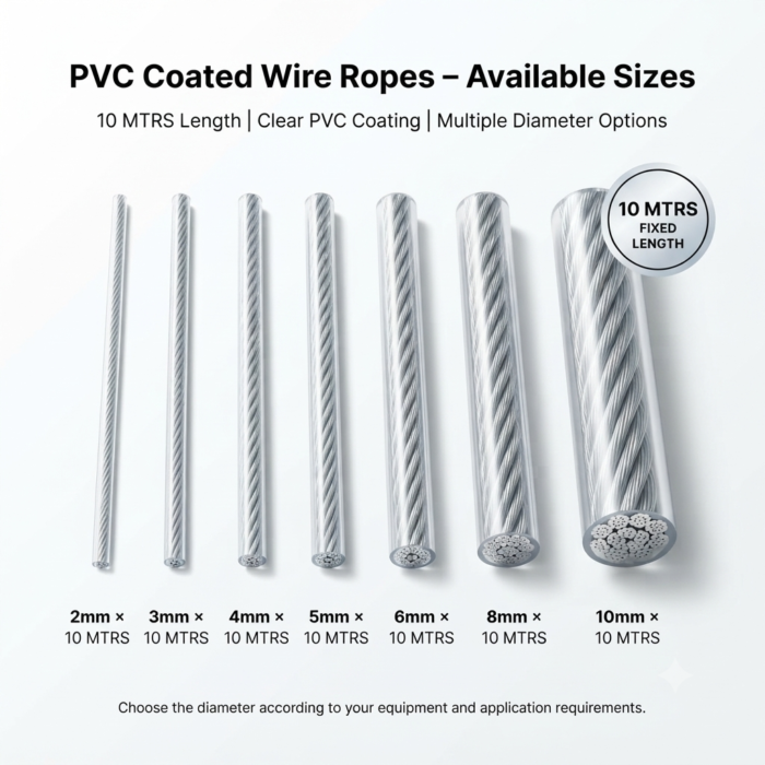 PVC-Coated PVC coated wire rope size chart, 2mm to 10mm, 10 meter length