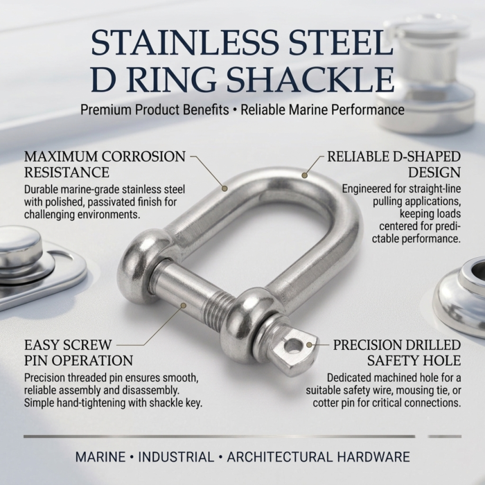 Stainless Steel D Ring Shackle – Corrosion Resistant Screw Pin Shackle with Safety Hole