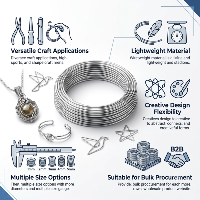 Product: Aluminium Craft Wire | Silver Wire | Jewellery Making, DIY Crafts & Sculpting Applications write short image alt text, title, caption and very short description