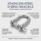 Stainless Steel D Ring Shackle – Corrosion Resistant Screw Pin Shackle for Marine, Rigging & Industrial Use