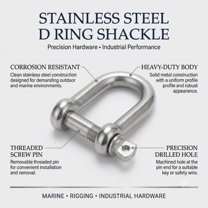 Stainless Steel D Ring Shackle – Corrosion Resistant Screw Pin Shackle for Marine, Rigging & Industrial Use