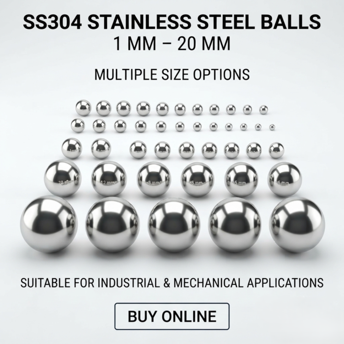 ss balls SS304 stainless steel balls in multiple sizes from 1 mm to 20 mm, arranged in rows from smallest to largest