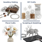 Four uses of silver aluminium craft wire: jewellery making, DIY crafts, floral crafts, and sculpting and modelling